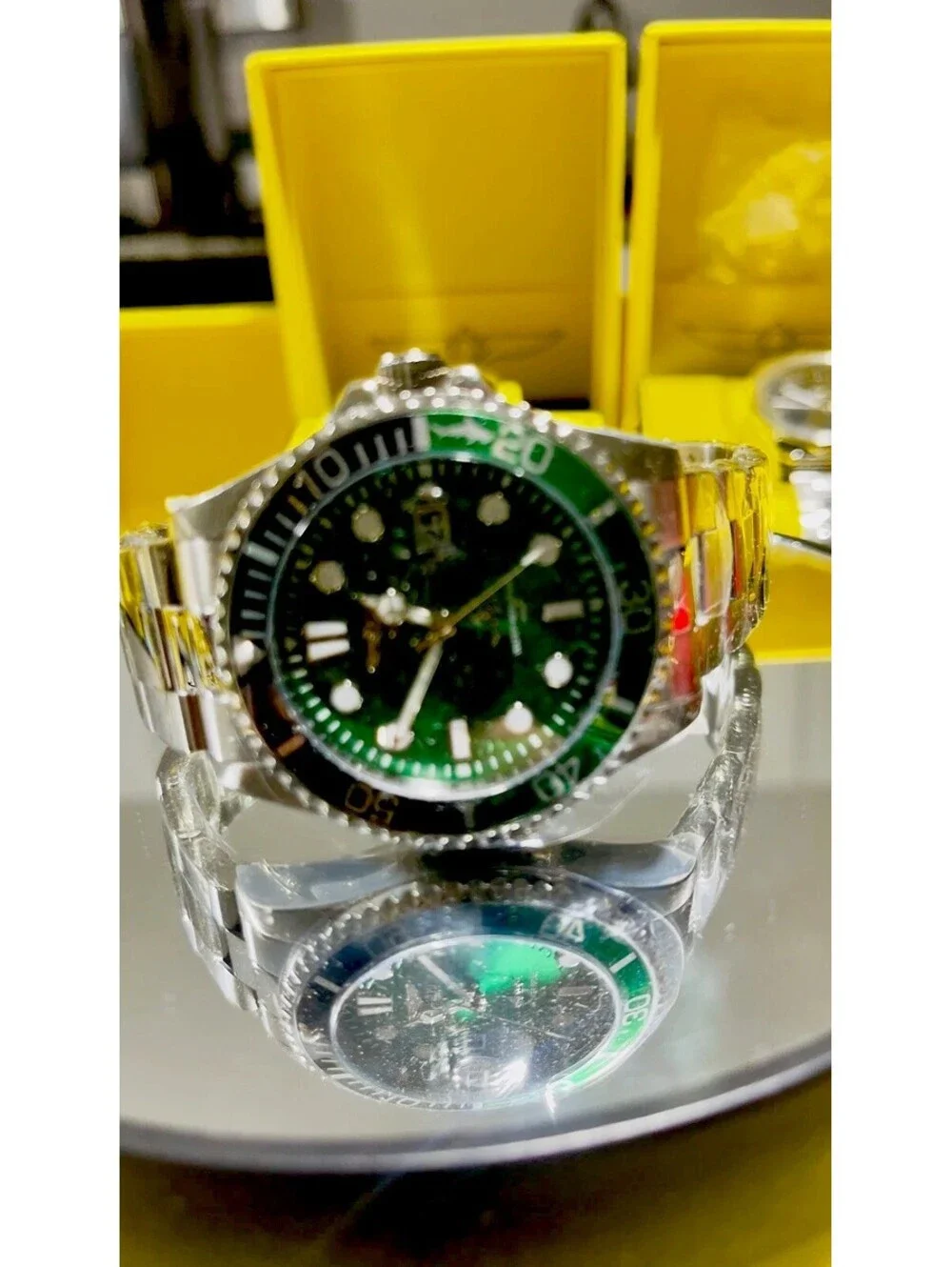 Invicta Pro Diver Men’s Green Dial Sprite Black Bezel Stainless Steel Watch